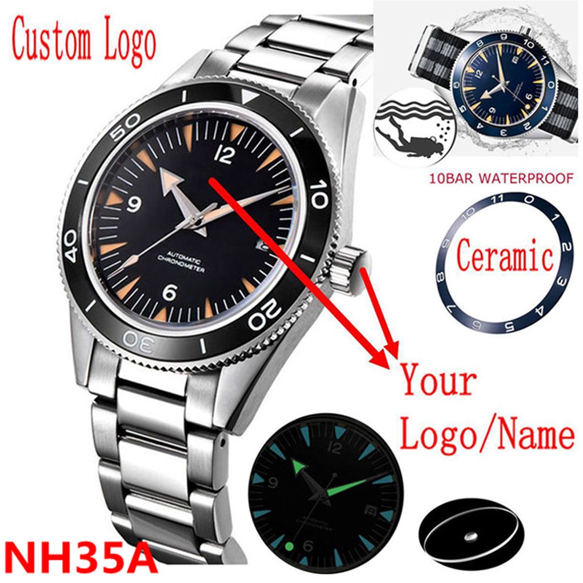 Mens Mechanical Watch - 사용자 정의 로고 NH35 무브먼트 시계