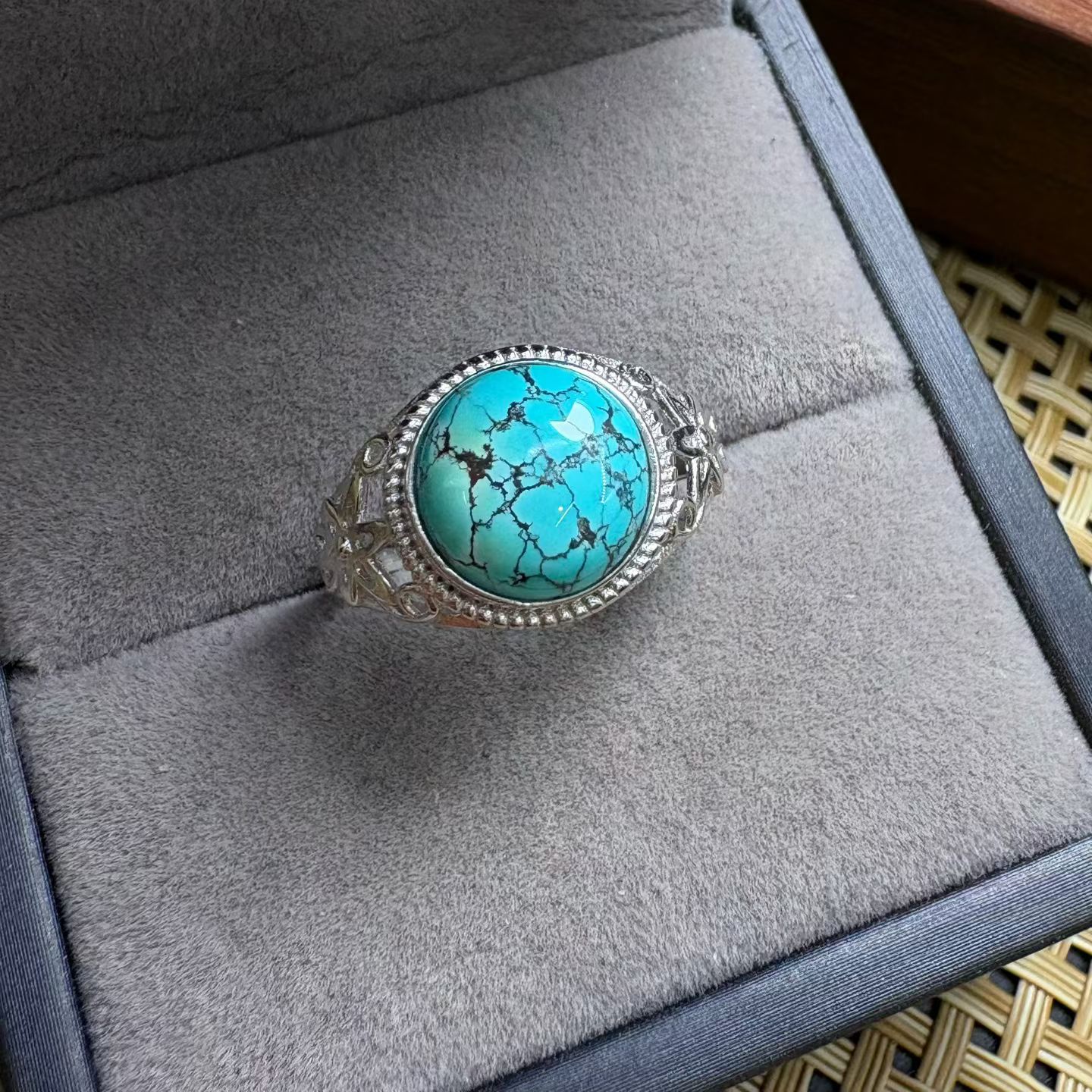 Turquoise Stone Ring - 1 Pc Fengbaowu 천연 청록색 반지