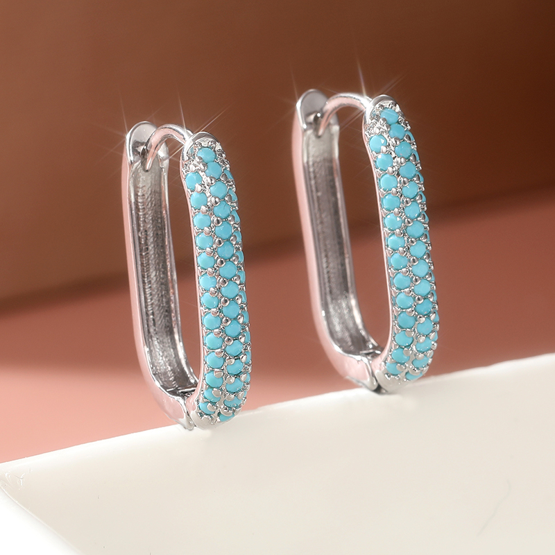 Turquoise Stone Ring - 절묘한 인레이 모조 청록색 후프 귀걸이