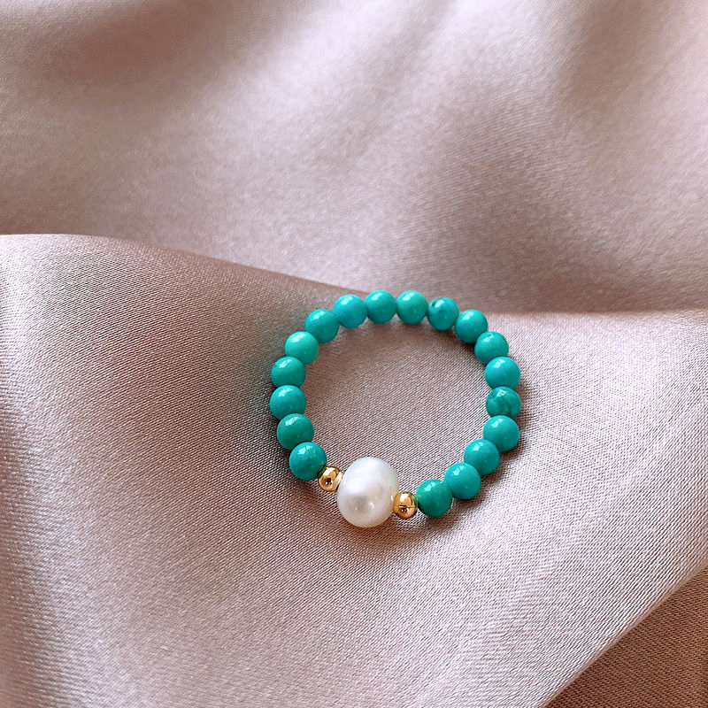 Turquoise Stone Ring - 새로운 도착 유행 천연 담수 진주
