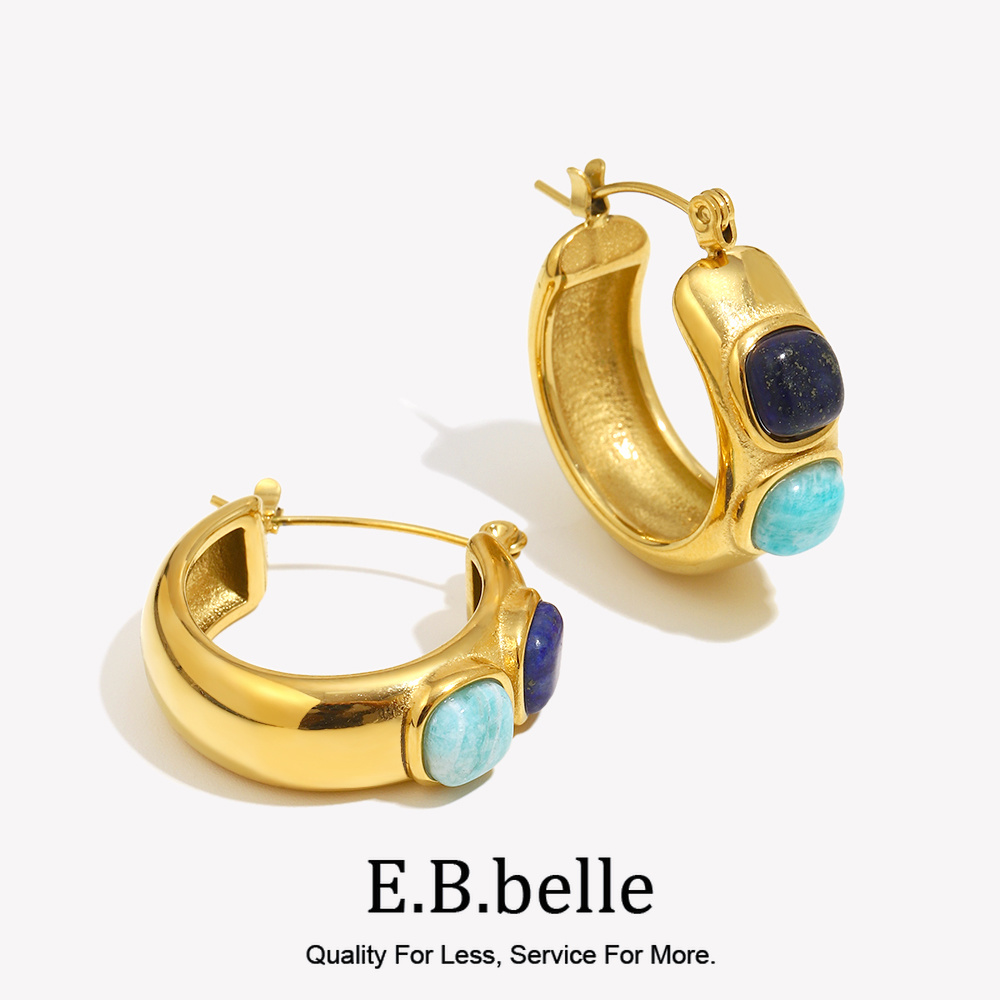 Turquoise Stone Ring - E.B.belle 라운드 Lazurite 청록색 천연석 후프