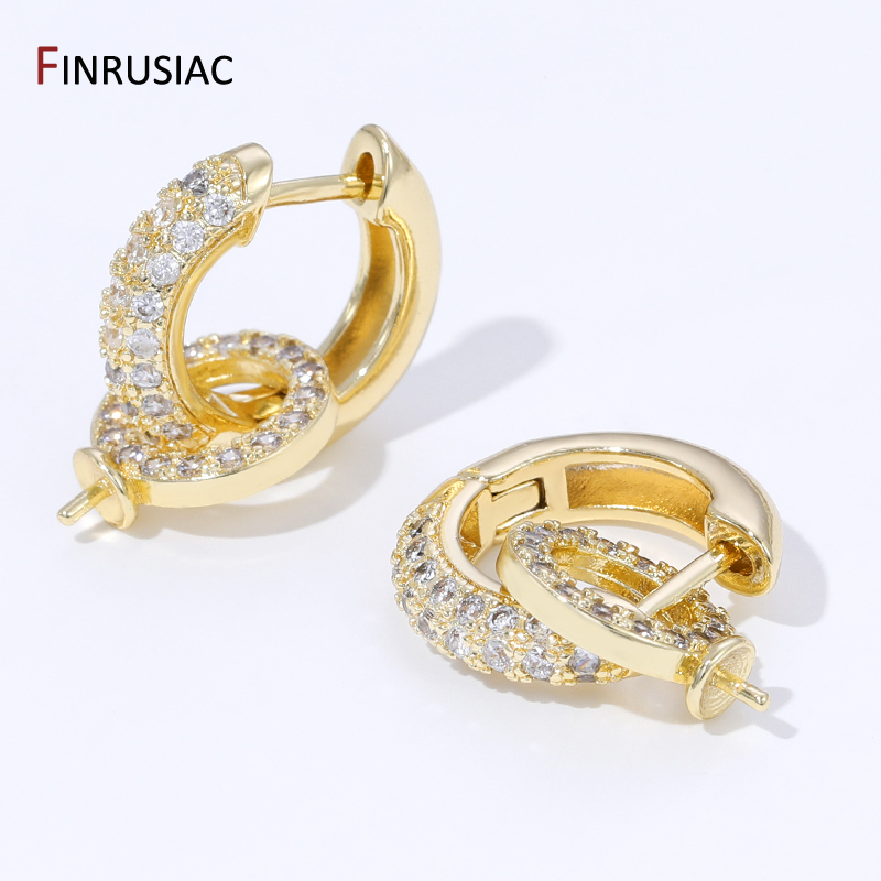 Hoop Earrings - 18K 금도금 황동 지르콘 인레이드 후프
