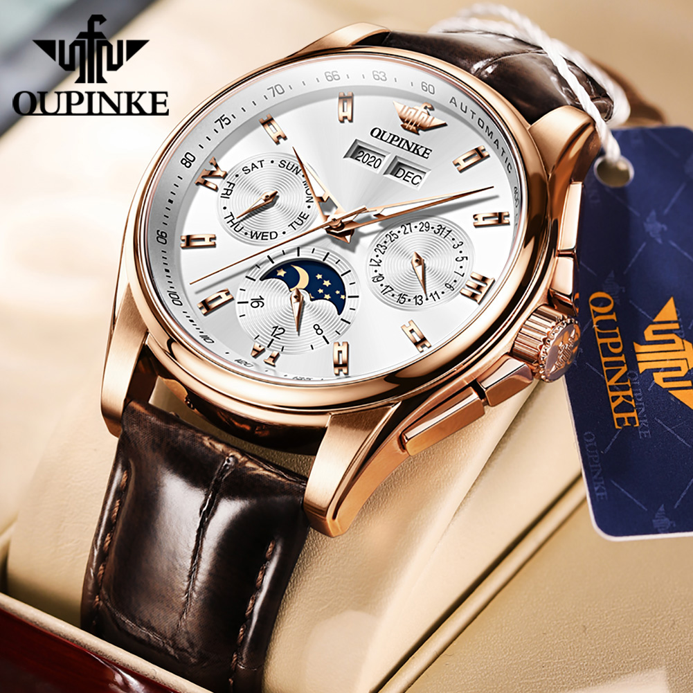 Mens Mechanical Watch - OUPINKE 남성용 시계 캐주얼 트렌드 가죽