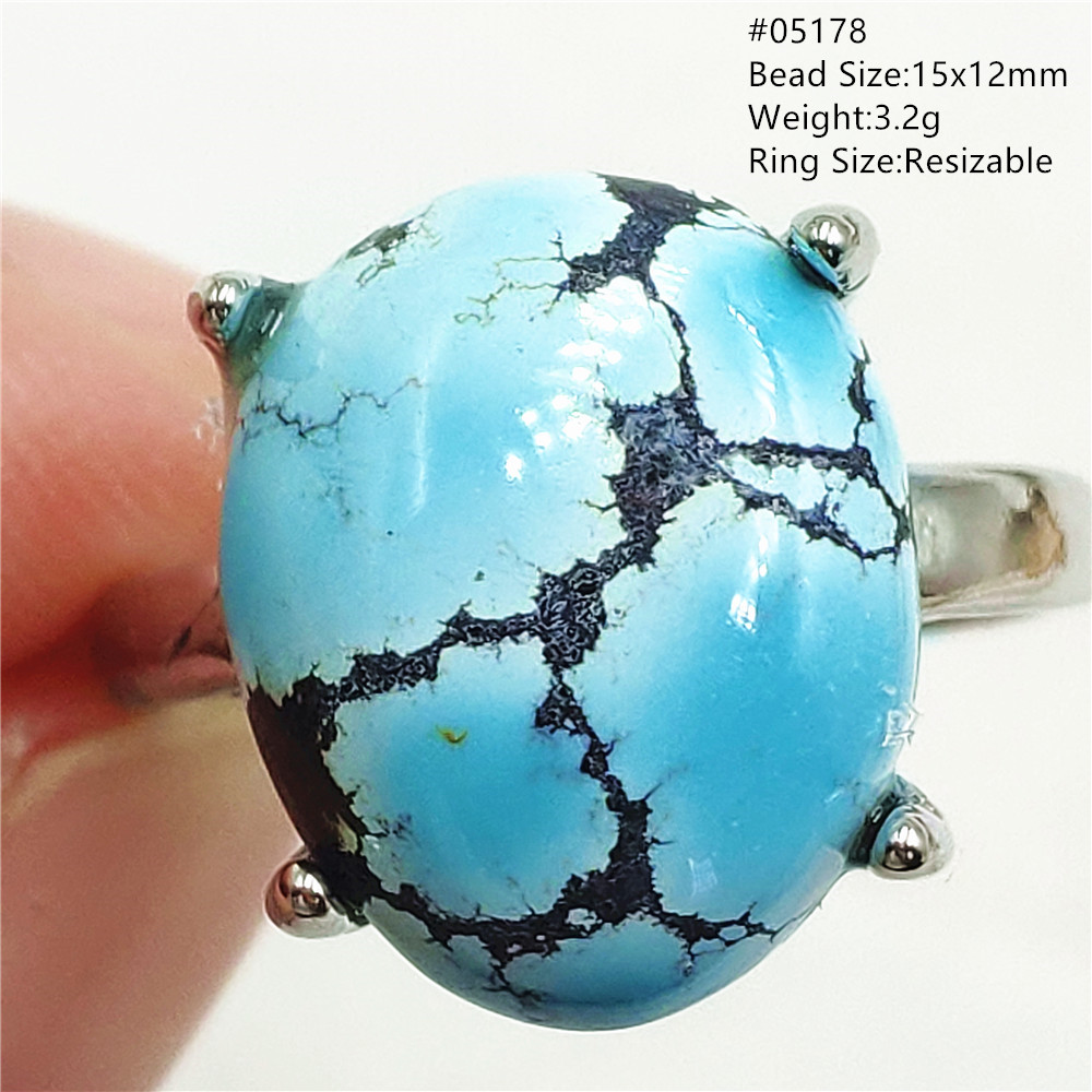 Turquoise Stone Ring - 남녀공용 천연 녹색 터키석 반지, 타원형