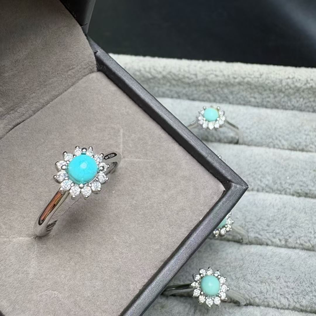 Turquoise Stone Ring - 1Pc Fengbaowu 천연 청록색 반지 4MM