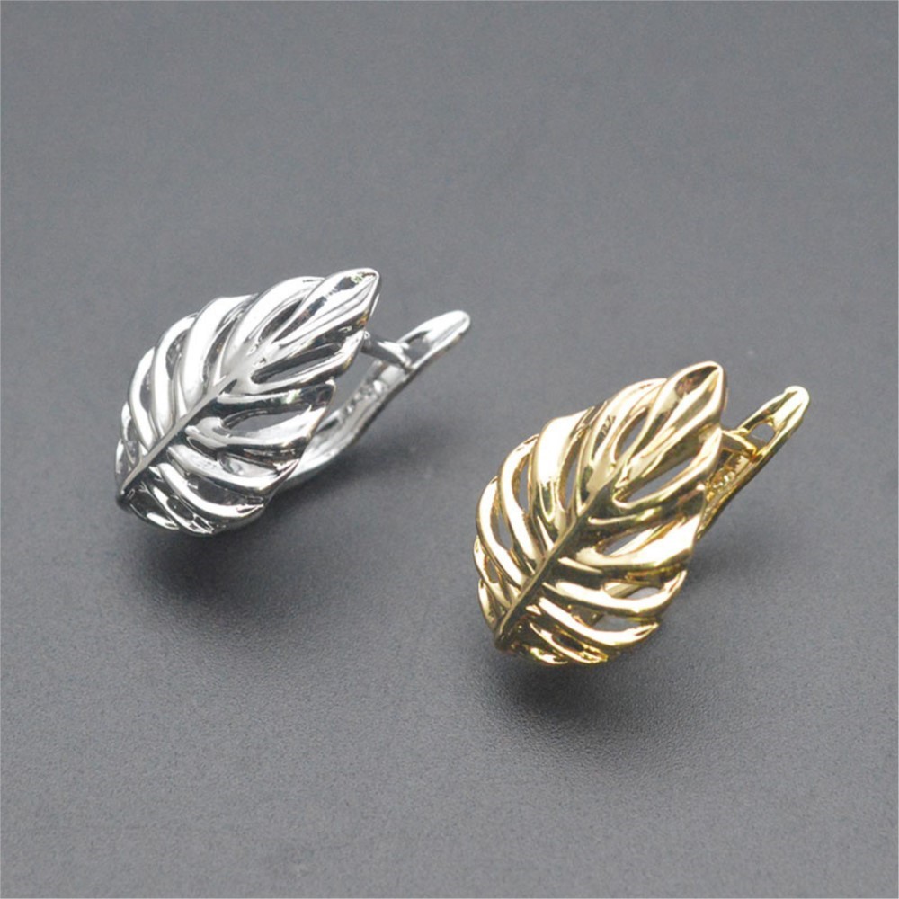 Hoop Earrings - 1/2개 18K 금도금 황동 잎 모양