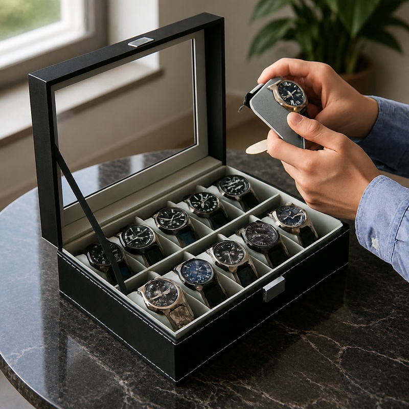 PU 가죽 보석 및 시계 정리함, 유리 뚜껑 포함, 남 - Jewelry Box That Holds Watches 리뷰 및 가격