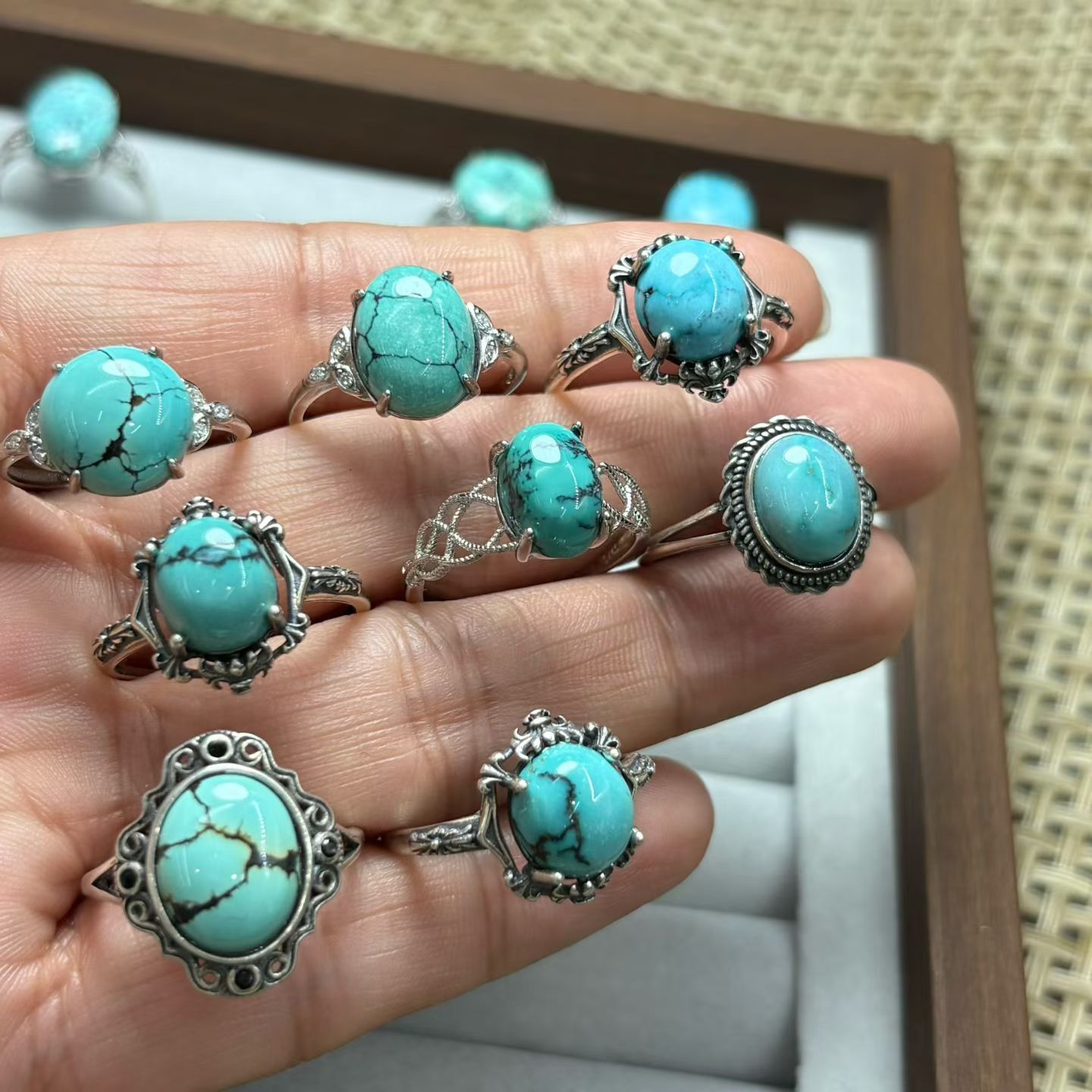 1 Pc Fengbaowu 천연 청록색 반지 라운드 타 - Turquoise Stone Ring 리뷰 및 가격