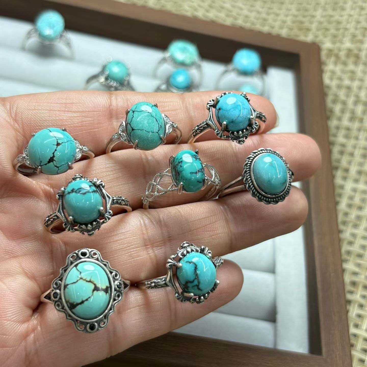 1 Pc Fengbaowu 천연 청록색 반지 라운드 타 - Turquoise Stone Ring 리뷰 및 가격