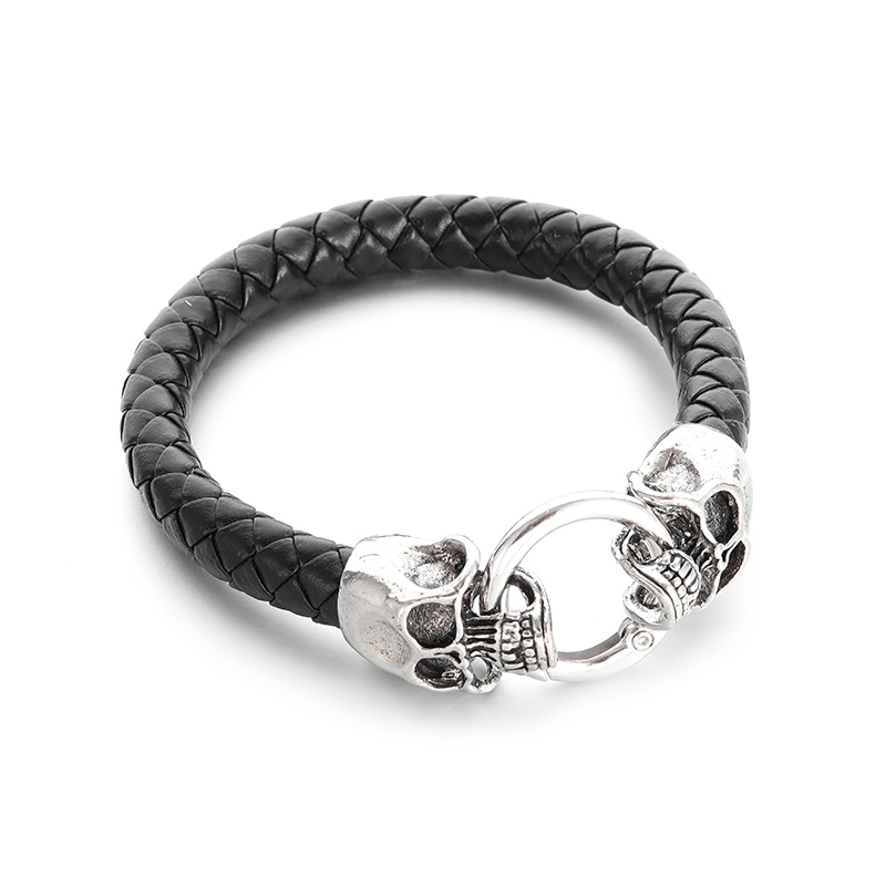 고딕 더블 해골 블랙 땋은 가죽 팔찌 반지 걸쇠 남자  - Gothic Skull Ring 리뷰 및 가격
