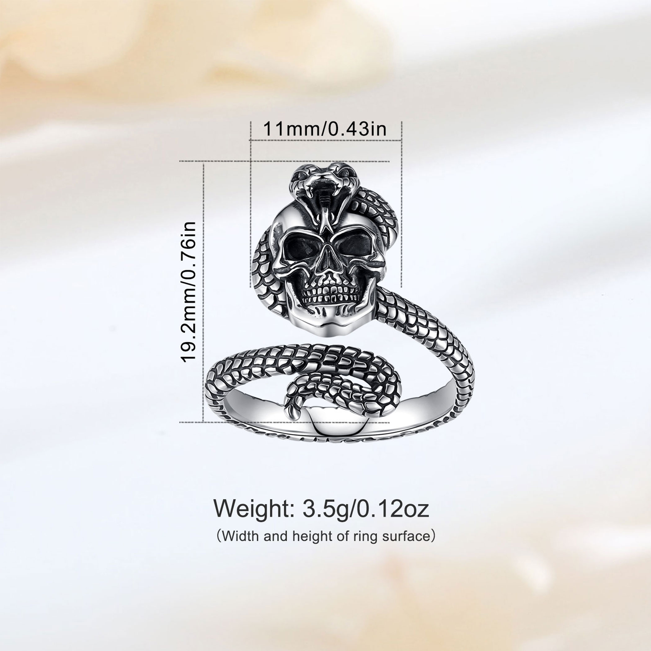 유도라 925 스털링 실버 스네이크 스컬 조절 가능한  - Gothic Skull Ring 리뷰 및 가격