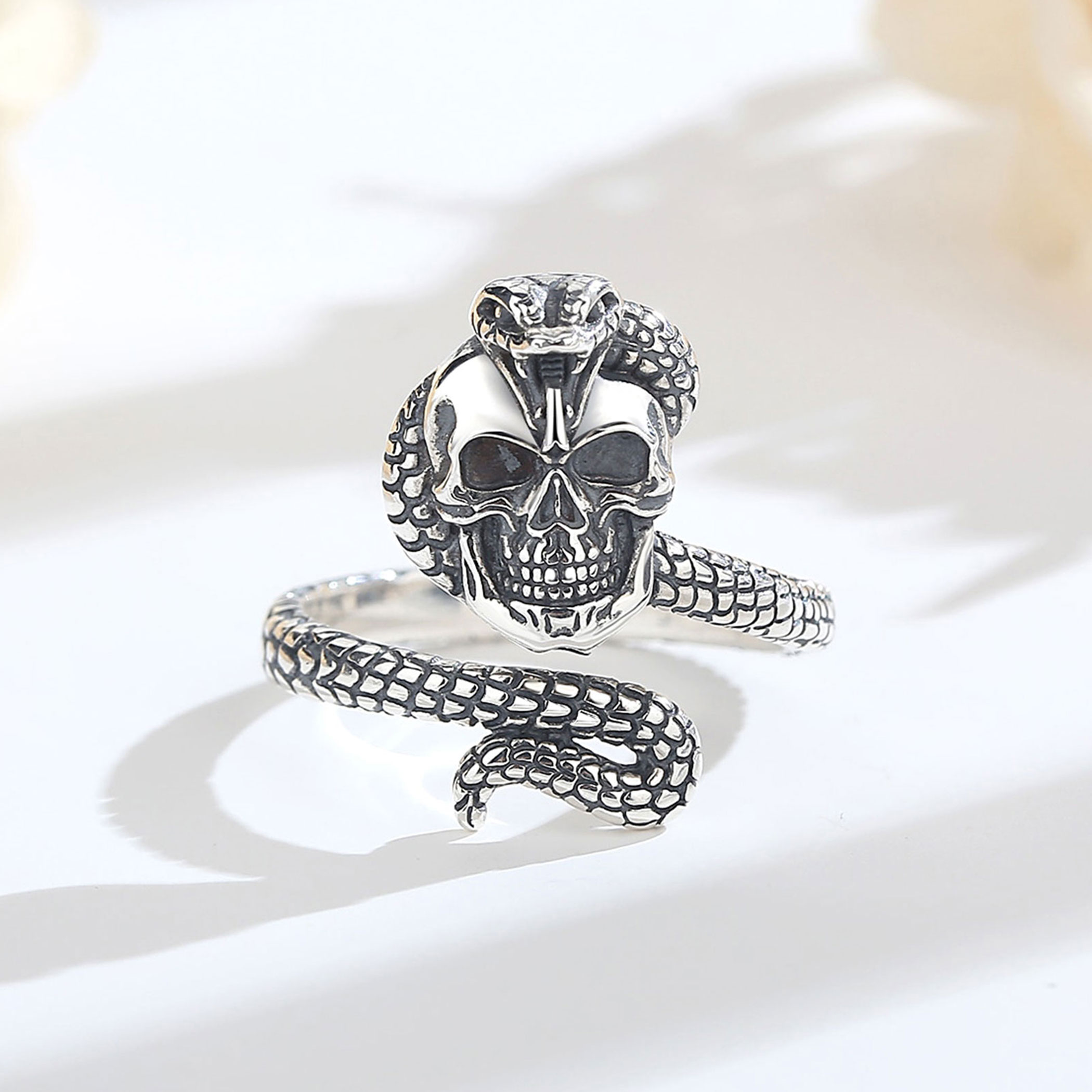 유도라 925 스털링 실버 스네이크 스컬 조절 가능한  - Gothic Skull Ring 리뷰 및 가격