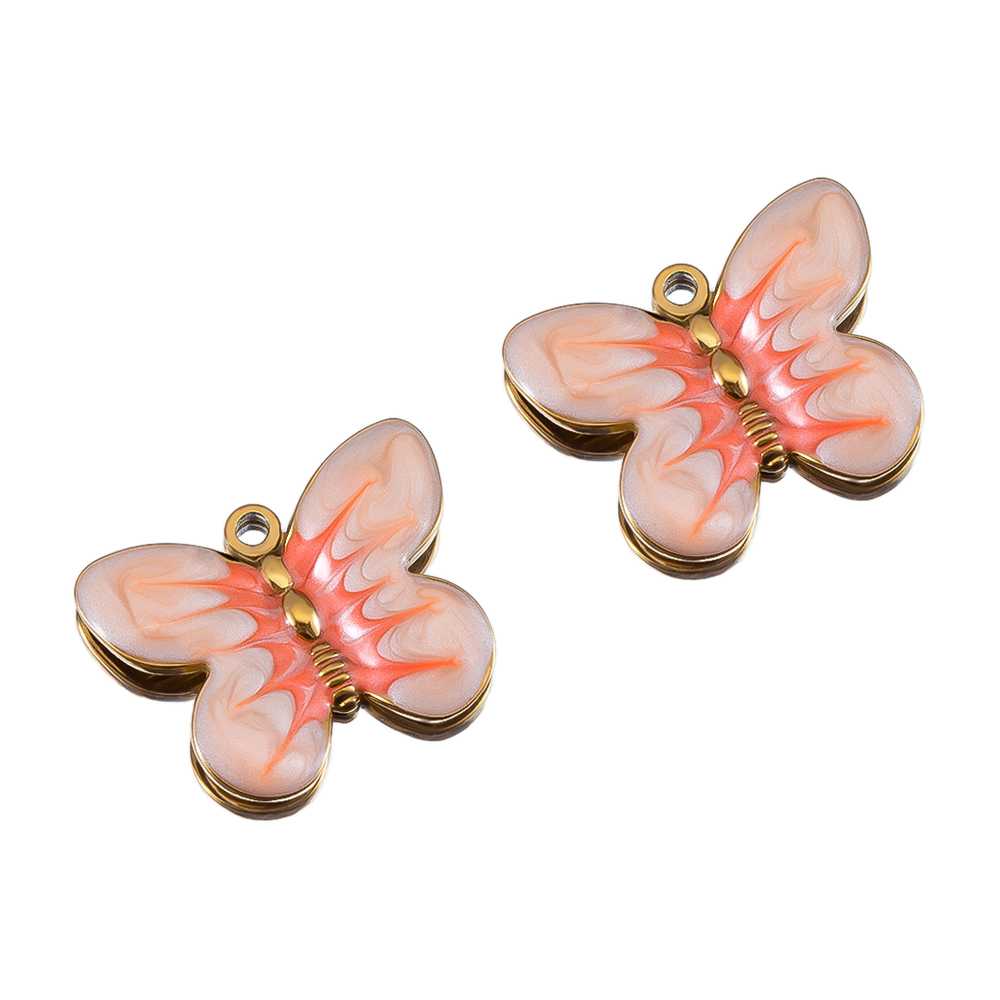 2개 스테인리스 스틸 에나멜 오렌지 색상 나비 펜던트  - Butterfly Pendant Necklace 리뷰 및 가격