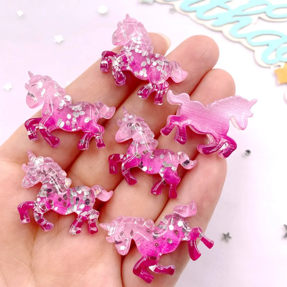 6PCS 다채로운 수지 반짝이 3D 유니콘 말 플랫 백 - Paradise Jewelry & Watches Llc Miami 리뷰 및 가격