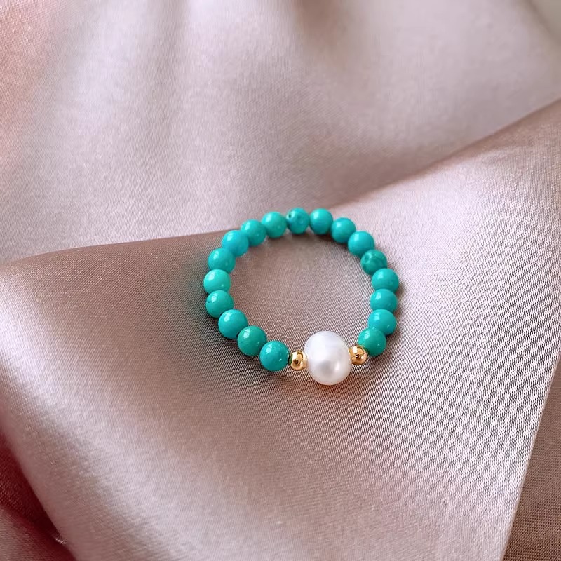 새로운 도착 유행 천연 담수 진주 & 청록색 돌 14K - Turquoise Stone Ring 리뷰 및 가격