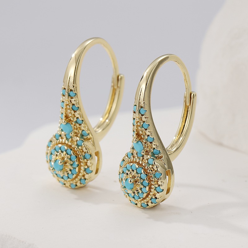 우아한 패션 합성 터키석 금도금 후프 귀걸이 여성용 정 - Turquoise Stone Ring 리뷰 및 가격