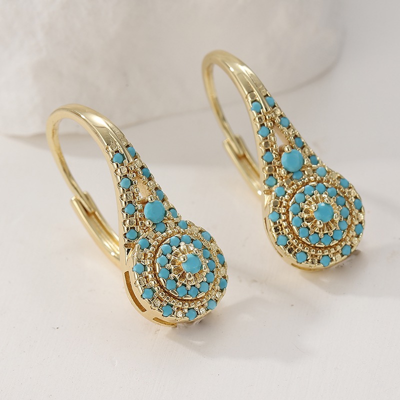 우아한 패션 합성 터키석 금도금 후프 귀걸이 여성용 정 - Turquoise Stone Ring 리뷰 및 가격