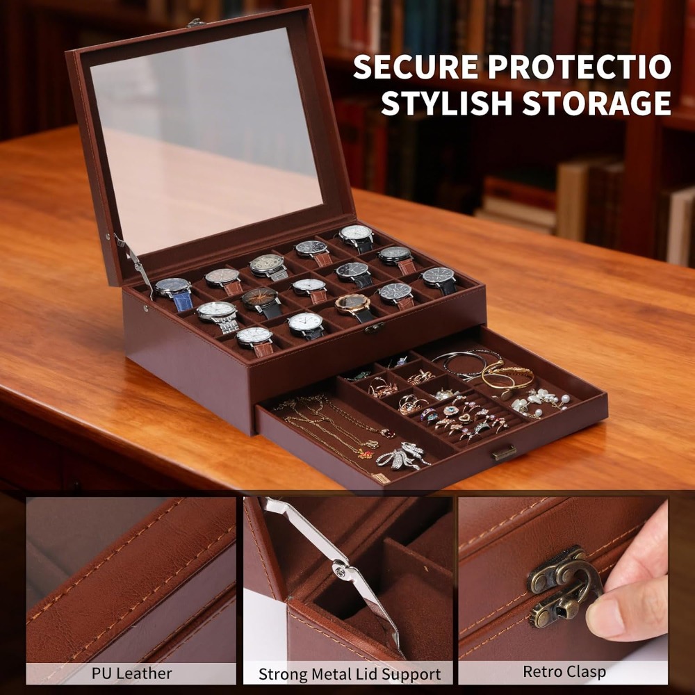 잠금장치가 있는 2단 시계 보관함, 시계 15개 + 보 - Jewelry Box That Holds Watches 리뷰 및 가격