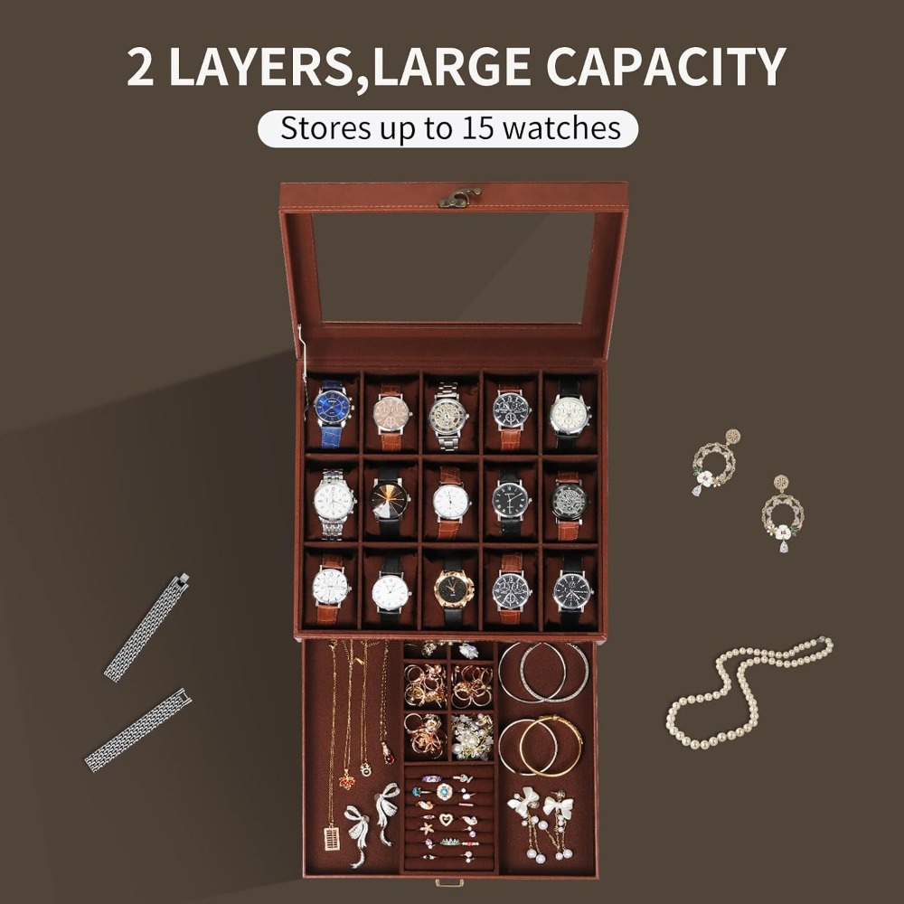 잠금장치가 있는 2단 시계 보관함, 시계 15개 + 보 - Jewelry Box That Holds Watches 리뷰 및 가격