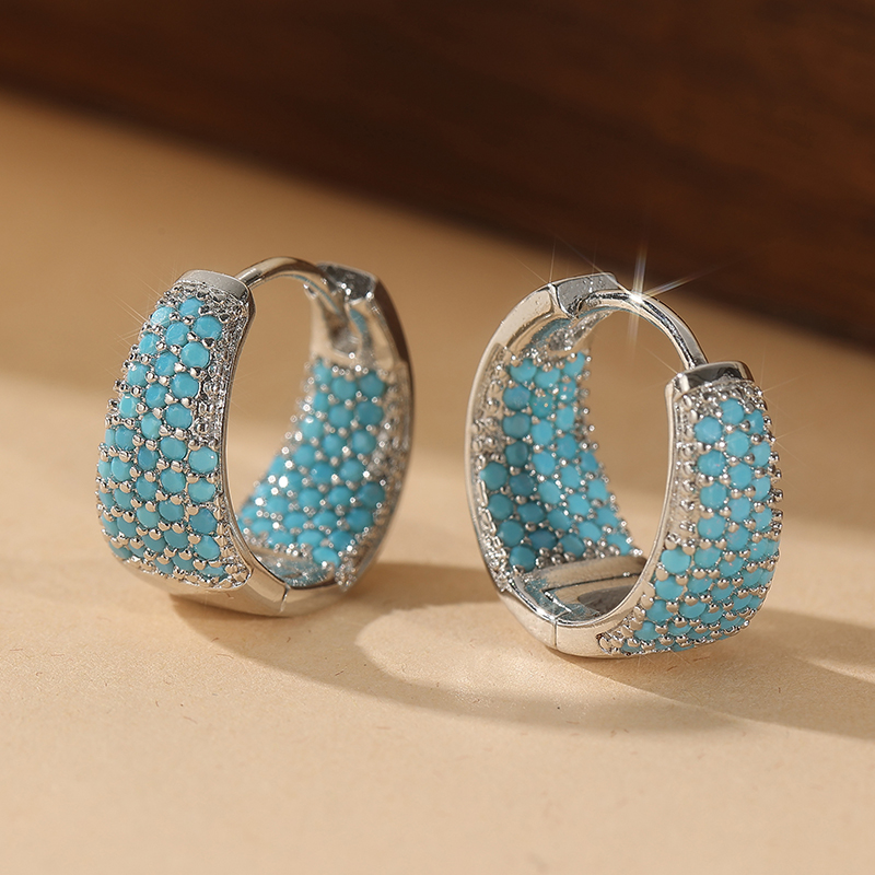 패션 풀 블루 청록색 포장된 럭셔리 골드 컬러 후프 귀 - Turquoise Stone Ring 리뷰 및 가격