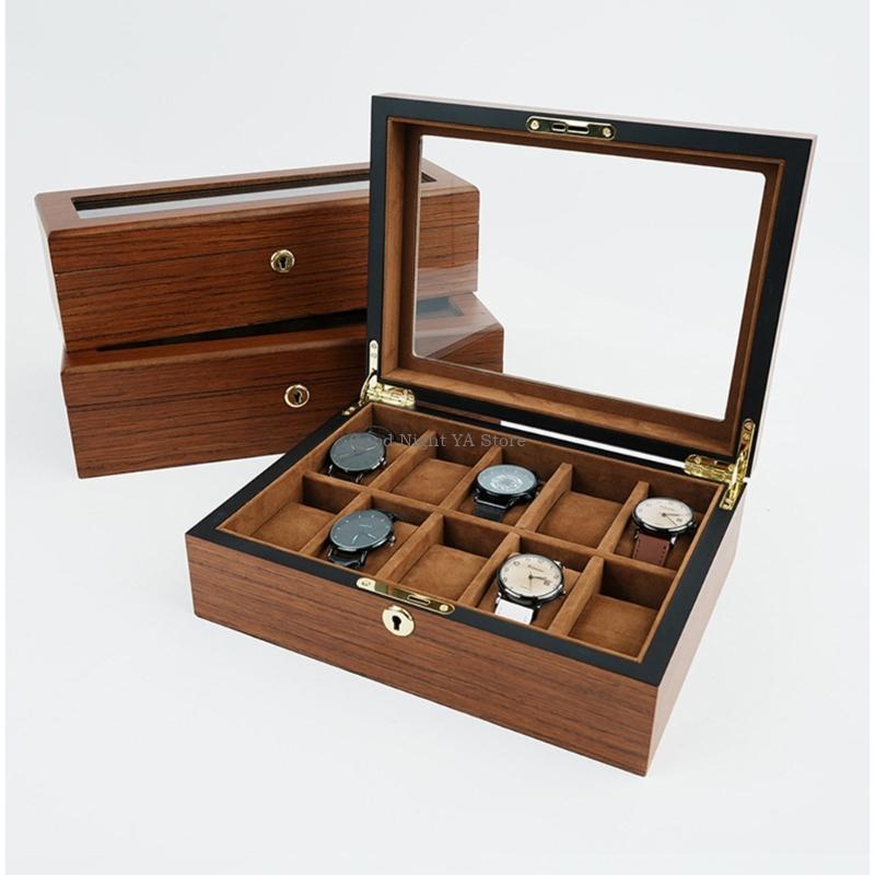 명확한 뚜껑과 플러시 내부가 있는 세련된 목재 시계 보 - Jewelry Box That Holds Watches 리뷰 및 가격