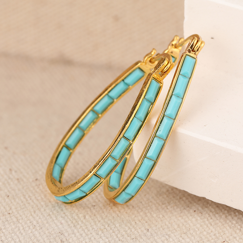 빈티지 심플 인레이드 합성 터키석 골드 도금 후프 귀걸 - Turquoise Stone Ring 리뷰 및 가격