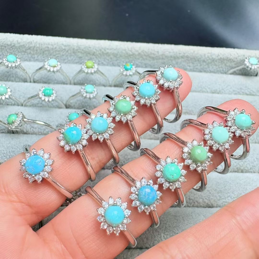 1Pc Fengbaowu 천연 청록색 반지 4MM 라운 - Turquoise Stone Ring 리뷰 및 가격