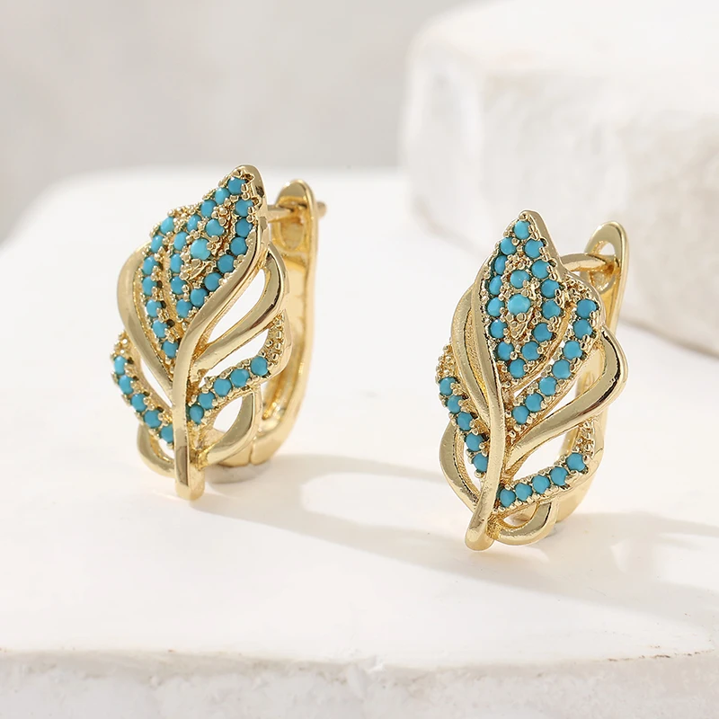 창의적인 잎 모양의 후프 귀걸이 금도금 청록색 브릴리언 - Turquoise Stone Ring 리뷰 및 가격