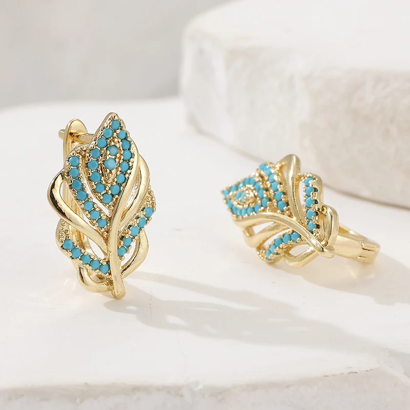창의적인 잎 모양의 후프 귀걸이 금도금 청록색 브릴리언 - Turquoise Stone Ring 리뷰 및 가격